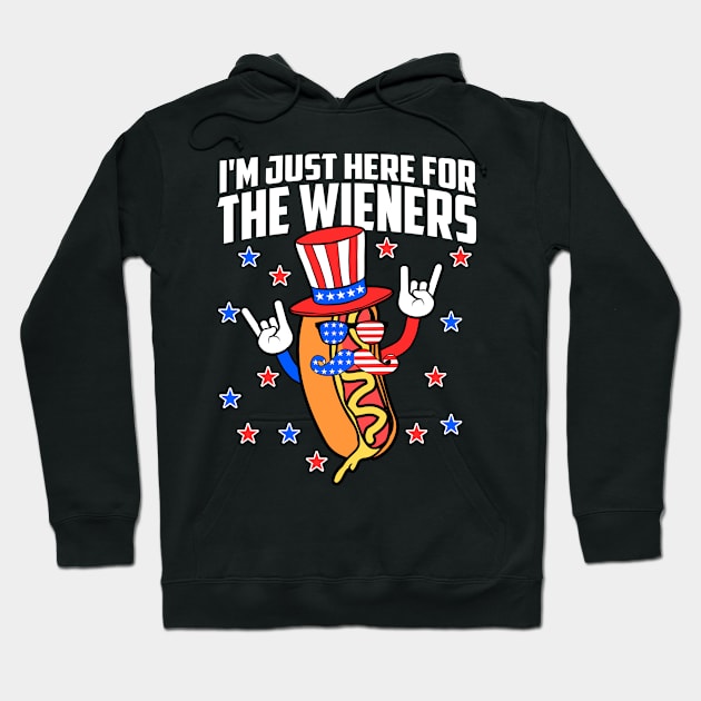 I'm Just Here For The Wieners Hot Dog 4th Of July USA Flag Hoodie by artbooming